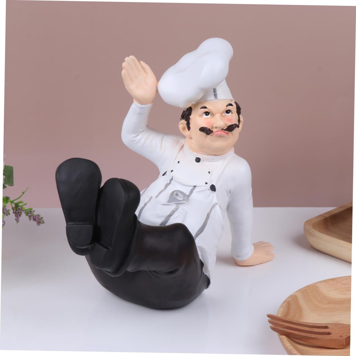Statua di Chef in Resina Design Classico Decorazione per Ristorante e Casa Base Stabile per Arredamento Cucina e Tavolo