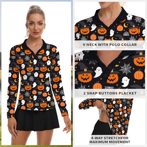 Image of Soneven Womens Golf Shirts Moisture Wicking V Neck Long Sleeve Polo Shirts Collared Tops