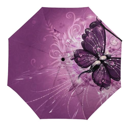 Parapluie pliable violet imprimé papillon pour le voyage