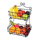 Linkfu 2 Tier Fruit/Bread Basket Removable Screwless Metal Basket Rack for Kitchen Counter -Black