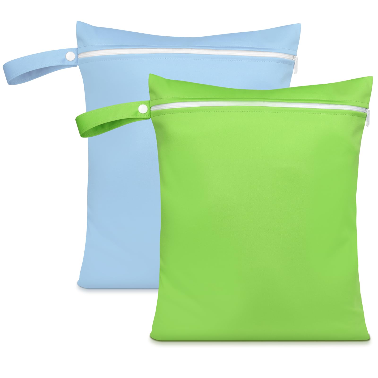 AOOSA 2 Stück Nasstasche, Wiederverwendbare Windeltasche mit Reißverschluss, Leichter wasserdichte Wäschesäcke, Wet Bag für Babys, Schwimmen, Reisen, Fitnessstudio, Strand(Grün + Blau)