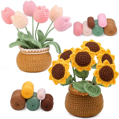 Image of Crochet Kit, Tulip and Sunflower Crochet Kit for Beginners, Knitting Kit