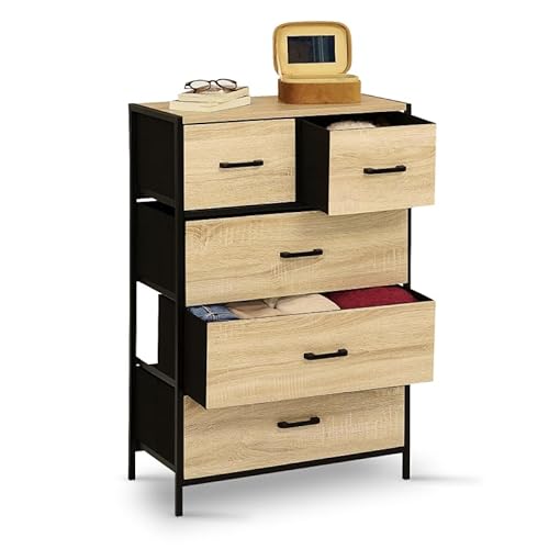 IDMarket - Chiffonnier 5 tiroirs en Tissu Utah 60 cm Commode semainier Design Industriel