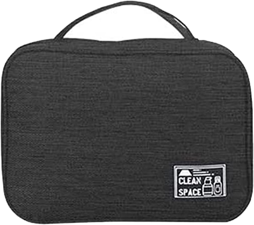 House of Quirk Canvas Travel Cosmetic Bag For Women, Hanging Toiletry Bag With Hanging Hook, Waterproof Makeup (Black),W-17 Cm, Large