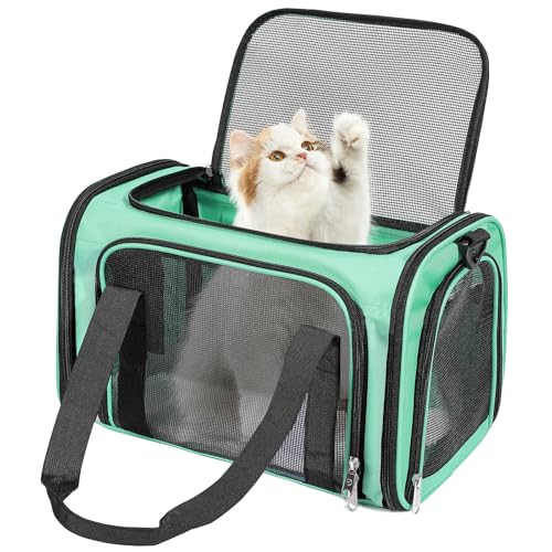 Discala Cat Dog Carrier Up to 15 Lbs TSA Airline Approved Pet Carrier for Small Medium Cats Puppies Dog Carriers for Small Dogs Collapsible Soft Sided Cat Travel Carrier - Green 15.7