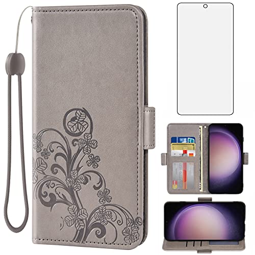 Funda Samsung S23 5G con protector pantalla vidrio templado carcasa gris