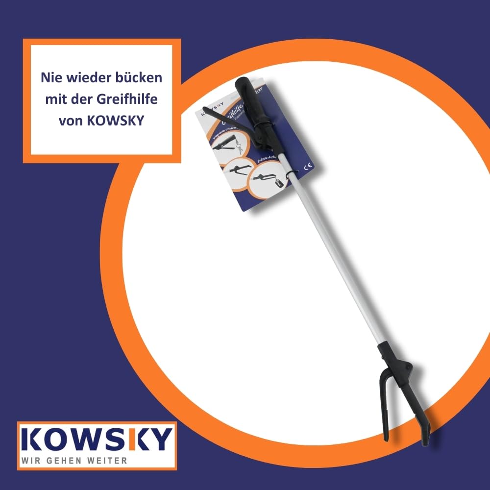Kowsky Greifhilfe - Greifzange für Senioren - 100 CM - aus Aluminium - Greifer mit Magnet - Anti-Rutsch Greifarm - Handgreifer mit Handschlaufe - robust & stabil - schwarz