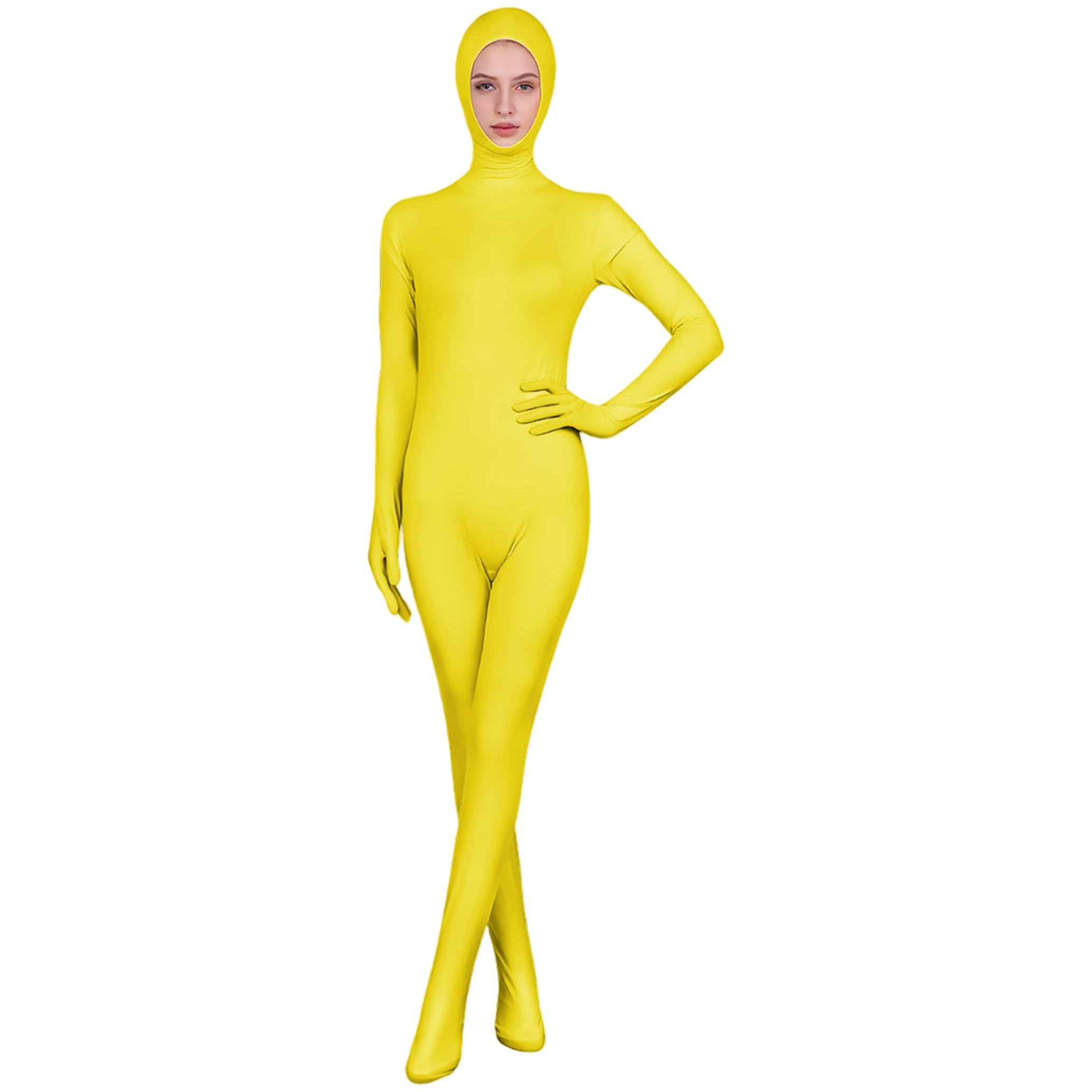 Bemonew Yellow Bodysuit, Full Body Zentai Suit Stretchy Open Face Bodysuit for Stage Performances Photo Prop, Yellow, L