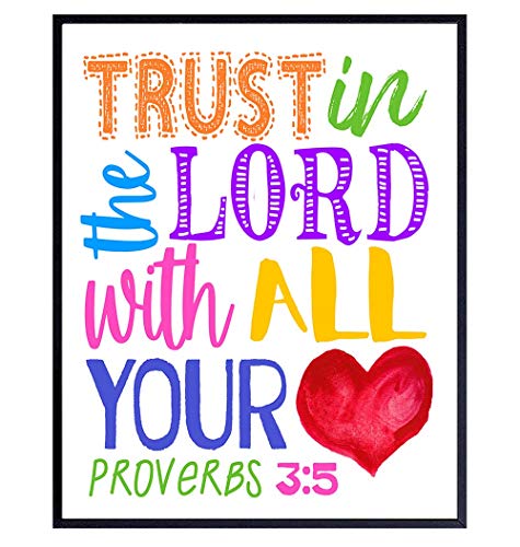 Religious Decor - Bible Verse Scripture Wall Art For Kids Bedroom, Boys, Girls Room, Bible Study, Church Sunday School - Inspirational Christian Gifts - Trust In The Lord With All Your Heart Proverbs #TOP19