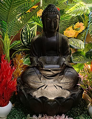 Image of Big Kamal White Buddha Fiber Indoor Outdoor Fountain with Led Lights for Home Decor and Office Decoration Or Gifting (90 cm X 65 cm X 65 cm) (Black)