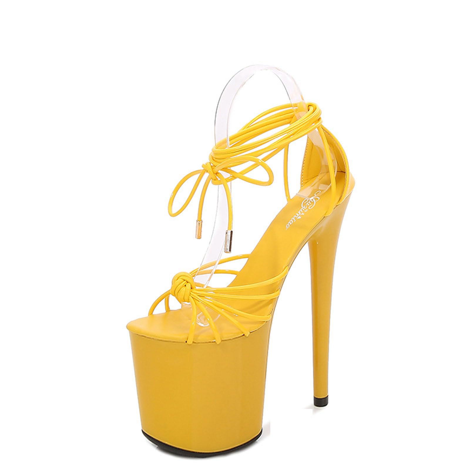 Blissbuilt Women Cross Strap Sandals,Stiletto Platform Sexy Catwalk Sandals 20cm,Open Toe Adjustable Bow Lace Up Heels Strappy,Party Wedding Shoes,Large Size