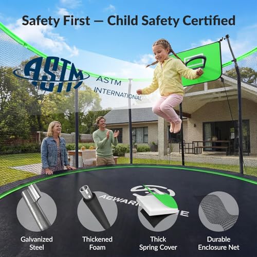 Image of ACWARM HOME Trampoline Outdoor 8FT 10FT 12FT 14FT 15FT 16FT Trampoline with Basketball Hoop and LED Lights, Recreational Trampolines for Kids and Adults with Enclosure Net & Ladder, ASTM Approved