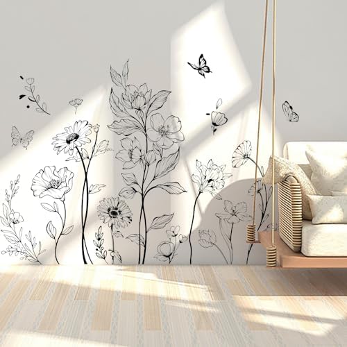 Amazon.com: wondever Black and White Garden Flower Wall Stickers ...