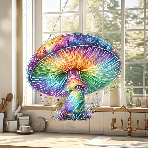 JJFox Diamond Art Hanging Kit for Adult,Special Shaped Rhinestone,DIY Acrylic 5D Diamond Art Painting Window Pendants Home Garden Wall Hanging Kits Hanging Ornament (Rainbow Mushroom) by JJFox - Image 6