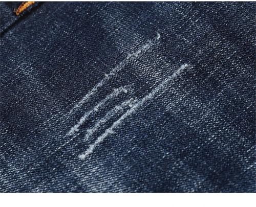 Men's Summer Denim Pants Slim Straight Dark Blue Casual Full Long Trousers Stretch Denim Trousers4