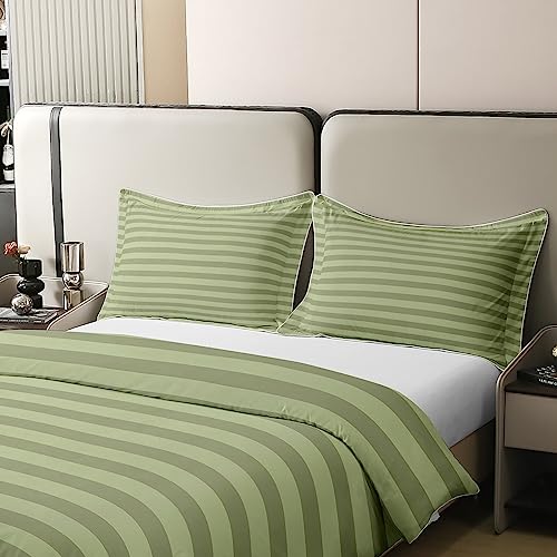 100% Cotton Green Stripe Bedding Set King Striped Duvet Cover for Kids Boys Girls Teens Adult Farmhouse Horizontal Stripes Geometric Lines Comforter Cover Ticsuper King Stripes Gothic Quilt Cover - Image 4