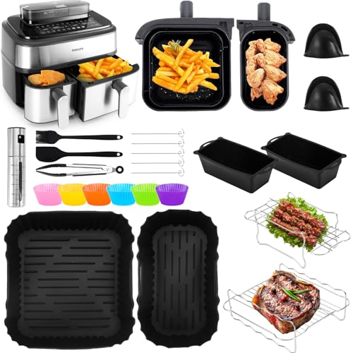 Airfryer Accesorios para Philips Airfryer 3000 Dual Basket 9L (6 + 3 L) Set, Air Fryer silicona, molde de silicona y accesorios para barbacoa