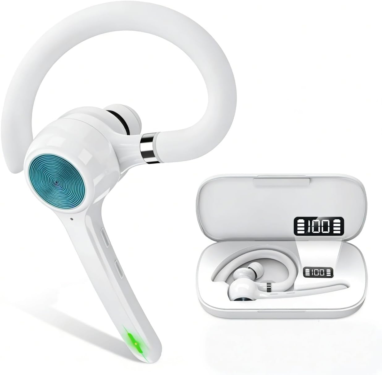 Bluetooth Headset V5.1, Wireless Earpiece with 500mAh Charging Case, 72 Hours LongTalktime, Hands-FreeHeadphones with Mic for Smart Phones Home Office Work