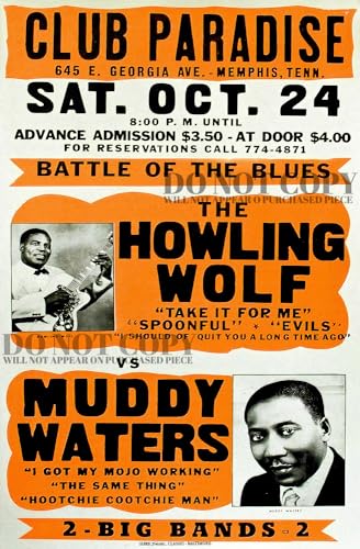 Póster de blues vintage de 11x17" del concierto de Howlin' Wolf y Muddy Waters en Memphis