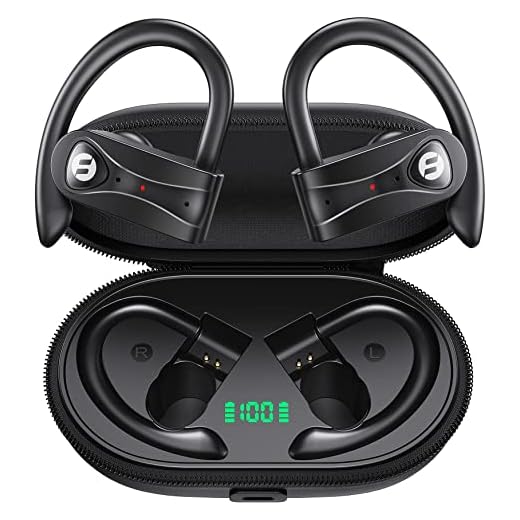 Bluetooth Headphones with 4 Mics Clear Call Stereo Sound Wireless Earbuds 60Hrs Playtime with Wireless Charging Case Over Ear Earphones LED Digital Display Headset with Earhooks for Sports Running TWS