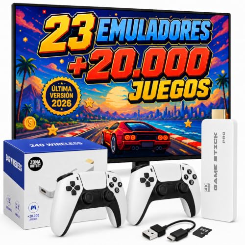 Genérico Consola Retro Pro PLUS Vers. 2026 con 2 Mandos Sin Cables | 23 Plataformas y Miles de Títulos | 2 Gamepads Blancos Wireless | Videoconsola Arcade Juegos Clásicos Pincho Stick HDMI TV Tele