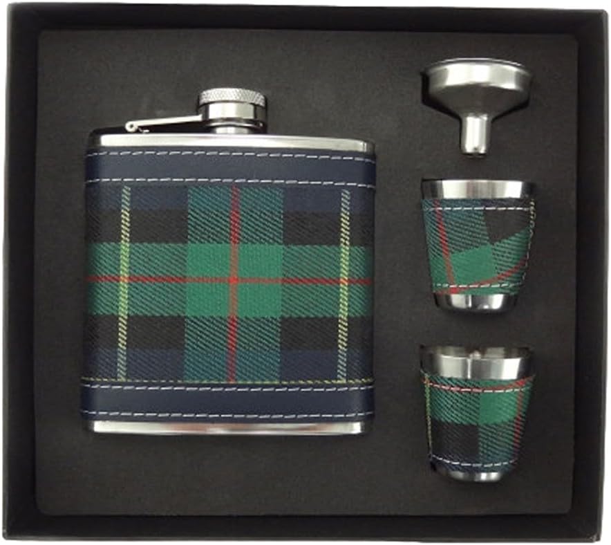 Glen Appin of Scotland Limited Tartan Designed Whiskey Hip Flask Celtic Gift Set Flask 2 Shot Glasses and Funnel 6oz (Red)