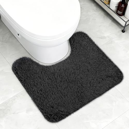 NARHOR rutschfeste Badematte in U-Form 40 x 50 cm, rutschfest und extra weich, aus Flauschiger Mikrofaser mit langem Flor, maschinenwaschbar, schnell trocknend, dick, in U-Form, schwarz