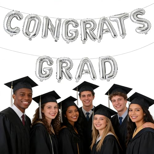 Image of Congrats Grad Balloon Banner, Congratulations Balloons Graduation Party Decorations 2026, Silver