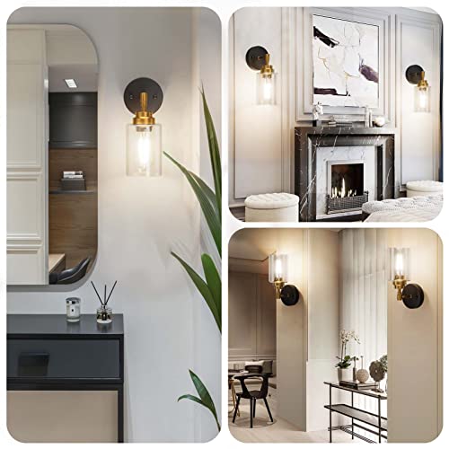 Image of Wall Sconces Set of Two, Black & Gold 1 Light Wall Sconce, Modern Wall Light Fixtures, Farmhouse Wall Sconces with Clear Glass Shade, Wall Lights for Living Room, Bedroom, Stair, Bathroom, Hallway