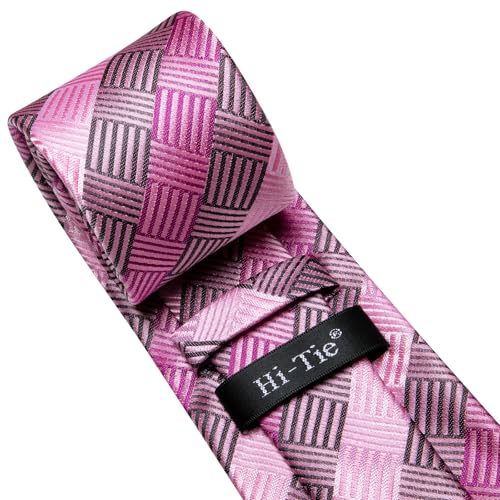 Image of Hi-Tie Pink Purple Mens Striped Ties Set Formal Necktie Lapel Pin Pocket Square Cufflinks Sets Formal Business Wedding