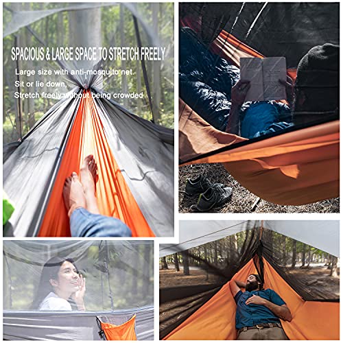 Single & Double Camping Hammock With Mosquito/Bug Net, Outdoor Portable Parachute Nylon Hammock With Tree Straps, Lightweight Backyard Hammock Survival Travel Bed 110" L X 59" W (Purple/Pink) #TOP4