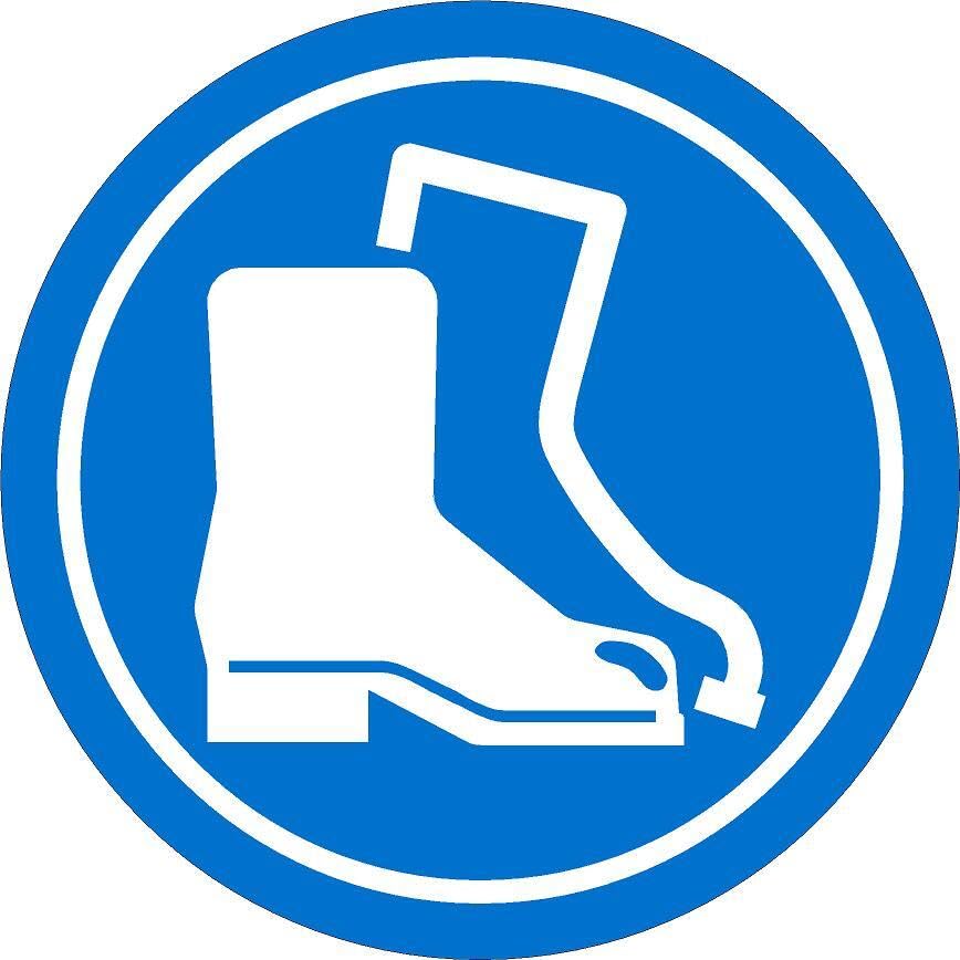 Wear protective footwear sign. Floor sticker - Self adhesive floor graphic (200mm x 200mm)