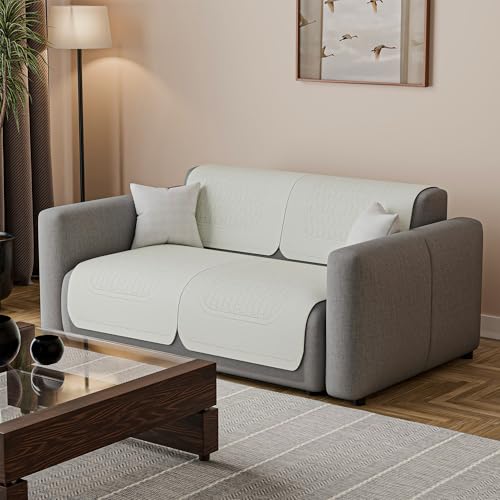 Image of Kuber Industries 2 Seater Sofa Cover | Slipcover for Living Room | Thick & Cozy | Non-Slip Comfort Sofa Cover Set Set | Columbia 258003 - Cream