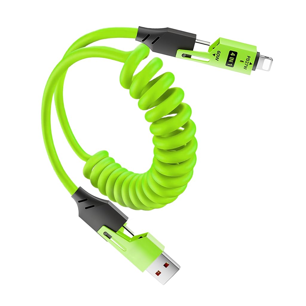 Verilux 4 in1 C Type Charger Cable with Spring, PD60W Type C Cable Fast Charging, 480Mbps Data Transfer USB to Type C Cable, Multi Adjustable Cable with Type C/USB A/Light-ning Port for iPhone 16/15-image-47
