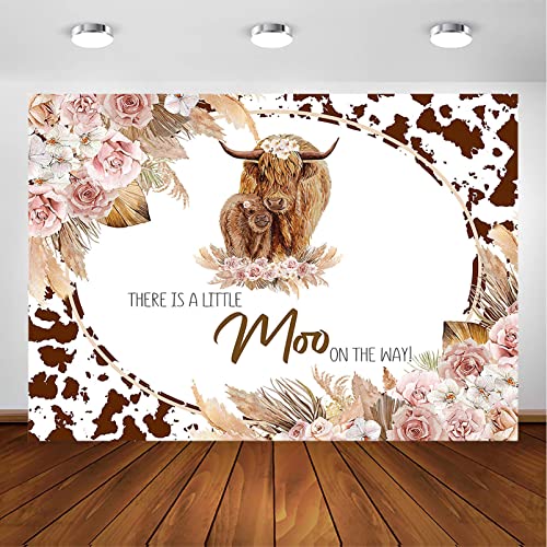 Avezano Highland Cows Baby Shower Backdrop Brown Highland Cow Baby Shower Party Decorations for Boy and Girl Boho Floral Farm