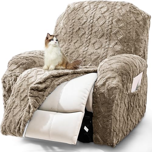 Image of JOKIVTOU Recliner Chair Covers 4-Pieces Reclining Chair Slipcovers with Pocket& Elastic Bottom, Soft Feel Fitted Lazy Boy Sofa Couch Cover Washable, Stretch Recliner Furniture Protector