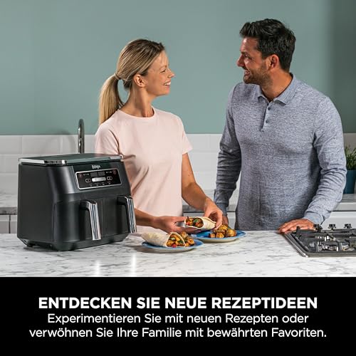 Ninja Foodi Dual Zone Airfryer Heißluftfritteuse, 2 Fächer, 7,6 l, 4-in-1, ohne Öl, Heißluftfrittieren, Max Crisp, Braten, Aufwärmen, antihaft, spülmaschinenfester Korb & Knusperblech, Schwarz AF200EU – Bild 4