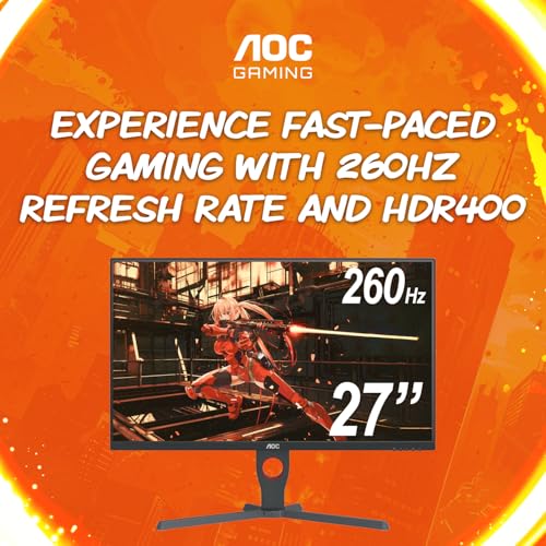 Image of AOC Q27G10ZE 27 inch Gaming Monitor, QHD 2560 x 1440, Up to 260Hz 0.5ms, HDMI 2.0 x2, Display Port x1, 3-Sided Frameless, Console Gaming Ready, 3-Year Zero-Bright-Dot