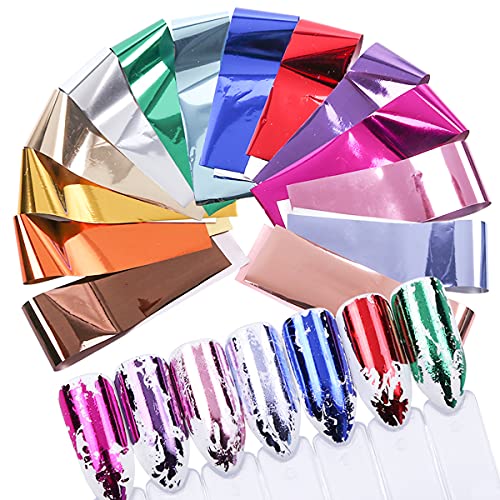 14 Sheets Gold Nail Foils Transfer Stickers - Holographic Effect Metallic Nail Art Foil Stickers in Color Gold and Silver