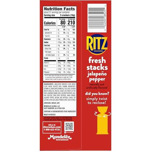 Image of RITZ Fresh Stacks Jalapeno Pepper Crackers, 8 Multi Snack Packs | Travel Snacks, Individually Wrapped