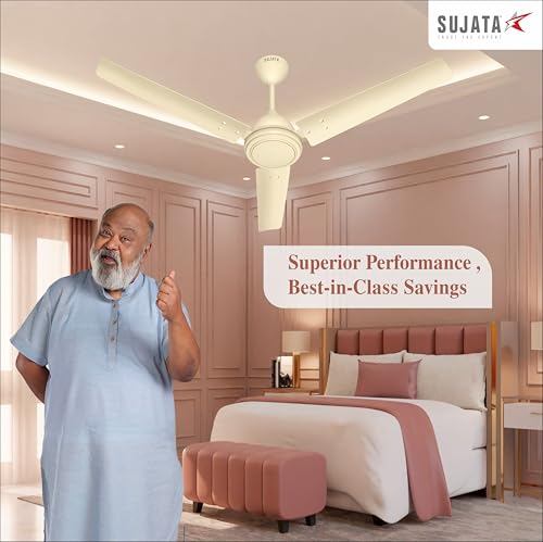 Image of Sujata SBF Air 1200mm BLDC Ceiling Fan | 3 Years Warranty | Savings up to 60% | Remote Control | Fans Ceiling Fans 5 Star | Silent Motor, Inverter Compatible, Living Room & Bedroom (Ivory)