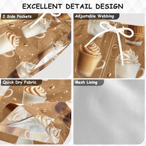 Pigsaly Boys Swim Trunks Hot Drink Coffee Latte Coffee Bean Boys Board Shorts Swimsuit Swimwear Summer Bathing Suit 4T3