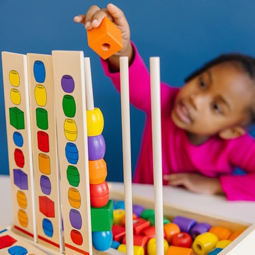 Image of Melissa & Doug Bead Sequencing Set with 46 Wooden Beads and 5 Double-Sided Pattern Boards (Pack of 6)