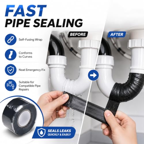 Image of Black Seal Self-Fusing Silicone Repair Tape, Waterproof Pipe Sealing, Stretch-Resistant Tape Weatherproof Self Fusing Sealing Tape for Emergency Pipeline Repair /Cable Bandage /Tool Fixing