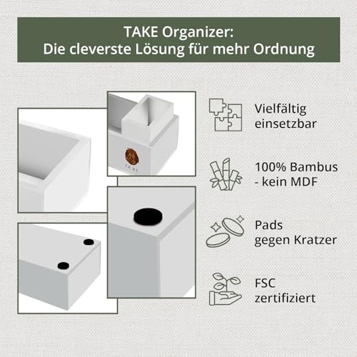 TAKE® 1-teilige Bambus Box weiß [27x15x5.5cm] - 100% Natur Bambus Aufbewahrungsbox Holzkiste für Küche, Büro und Bad Organizer, Aufbewahrungsbox für mehr Ordnung, Ordnungsbox (weiß)