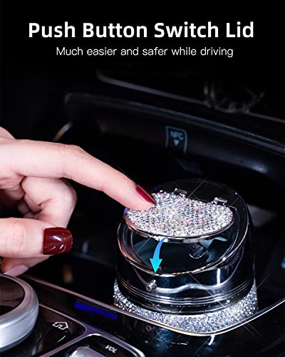 Thikpo Stylish Diamond Car Ashtray With Lid,Detachable Stainless Steel - Portable Mini Trash Can For Vehicle Outdoor Home Use, White Diamond - Fashionable, Durable, Fire-Resistant, Easy To Clean. #TOP1