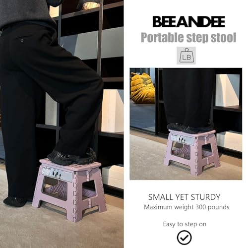 Image of Foldable Step Stool Sturdy Safe Enough - Holds up to 300 Lb - 11 inch Footstool for Adults or Kids, Folding Ladder Storage /Opens Easy, for Kitchen,Toilet,Camping (Dusty Pink Puple)
