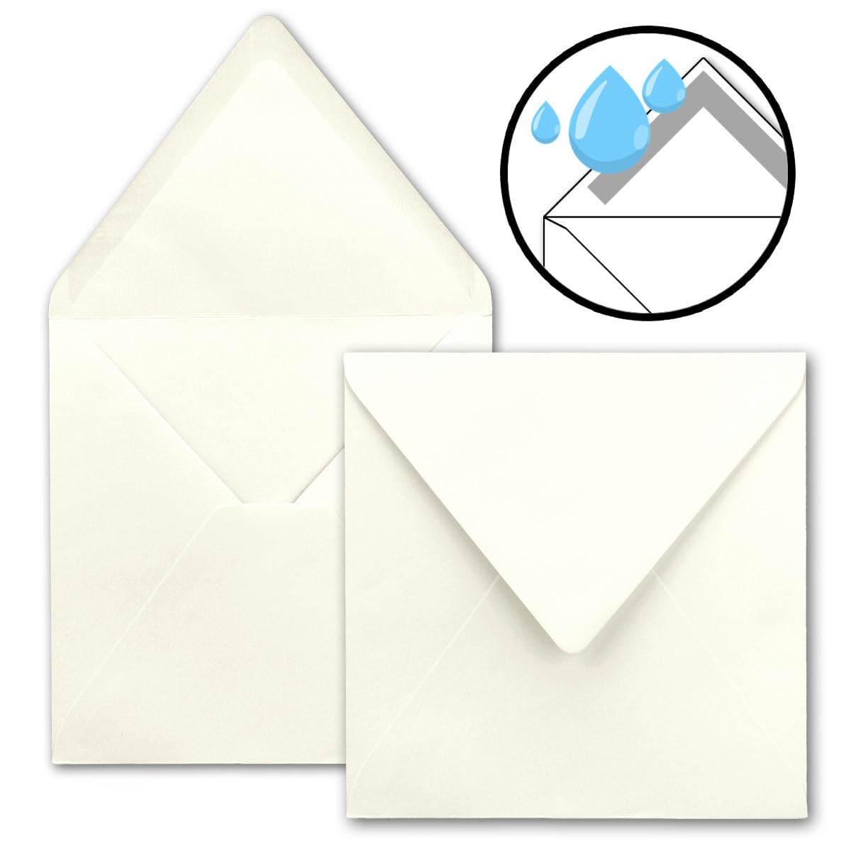 300 x kwadratowe koperty w kolorze naturalnej bieli (białe) – 15,5 x 15,5 cm – bez okienka – z klejeniem na mokro – 110 g/m² – na zaproszenia na ślub, urodziny i wiele innych – seria FarbenFroh