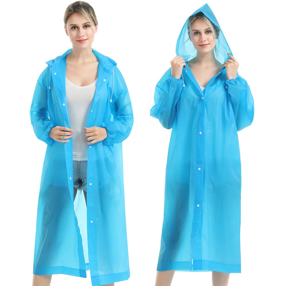 DOULEIN Rain Poncho,2 Pack Waterproof Portable Raincoat EVA Reusable Rain Coat Jacket Rain Cover Poncho with Hood and Sleeves for Men and Women for Camping, Emergency Situations, Travel