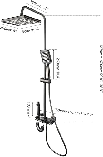 Miniatura 2 de Pistola LED gris termostática expuesta sistema de ducha de 3 funciones montado en la pared con cabezal de ducha de lluvia, juego de grifo de ducha